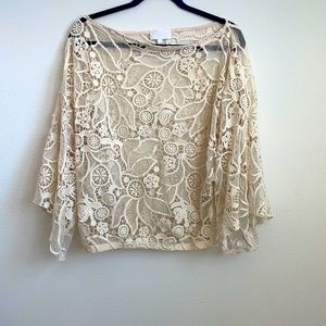 Alexis offwhite floral lace mesh off shoulder top